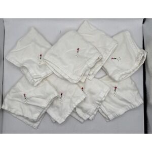Lot of 8 Vintage Hand Embroidered Red Green Flowers Very Soft Cutout Napkin